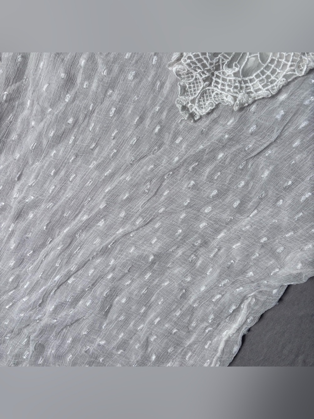 Newport News White Lace-Yoke Dot Sheer Blouse - Picture 5 of 11